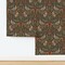 Whimsical Rustic Pheasants Rabbits Floral Botanical Oak Leaves Storybook Farmhouse Woodland Fairytale Heritage Flowers Ribbon Leaves Brown Custom Pre-pasted Wallpaper by Spoonflower Pre-Pasted Wallpaper 2FT Wide